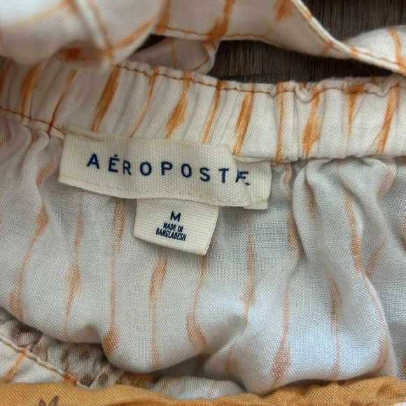 Aeropostale Size Medium Tie Back Milk Maid Style Dress Dark Yellow / Cream Tan - Picture 10 of 10